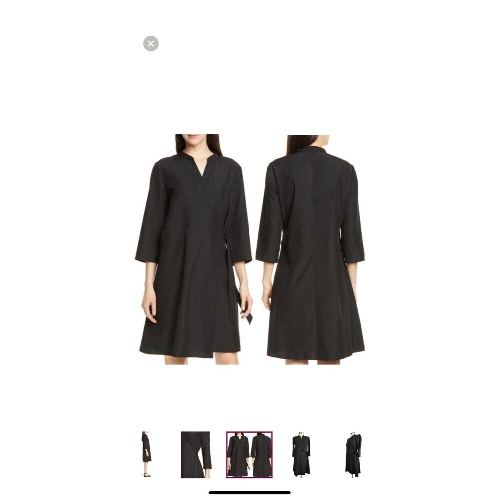 Eileen Fisher Black Tie Waist A-Line Knee Dress 3/4 Sleeve Size M